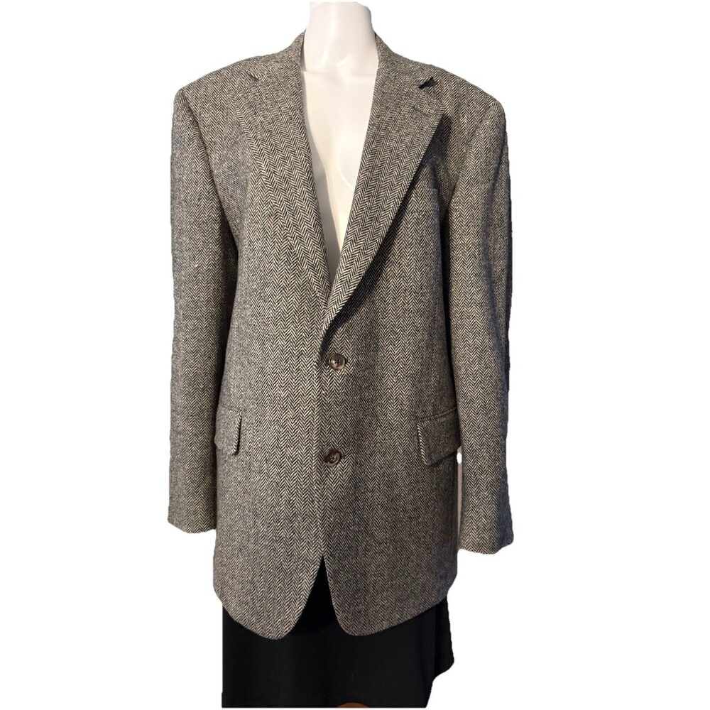 Jos. A Bank Blazer Brown 100% Wool Tweed Herringbone Jacket Academia SZ 44L?